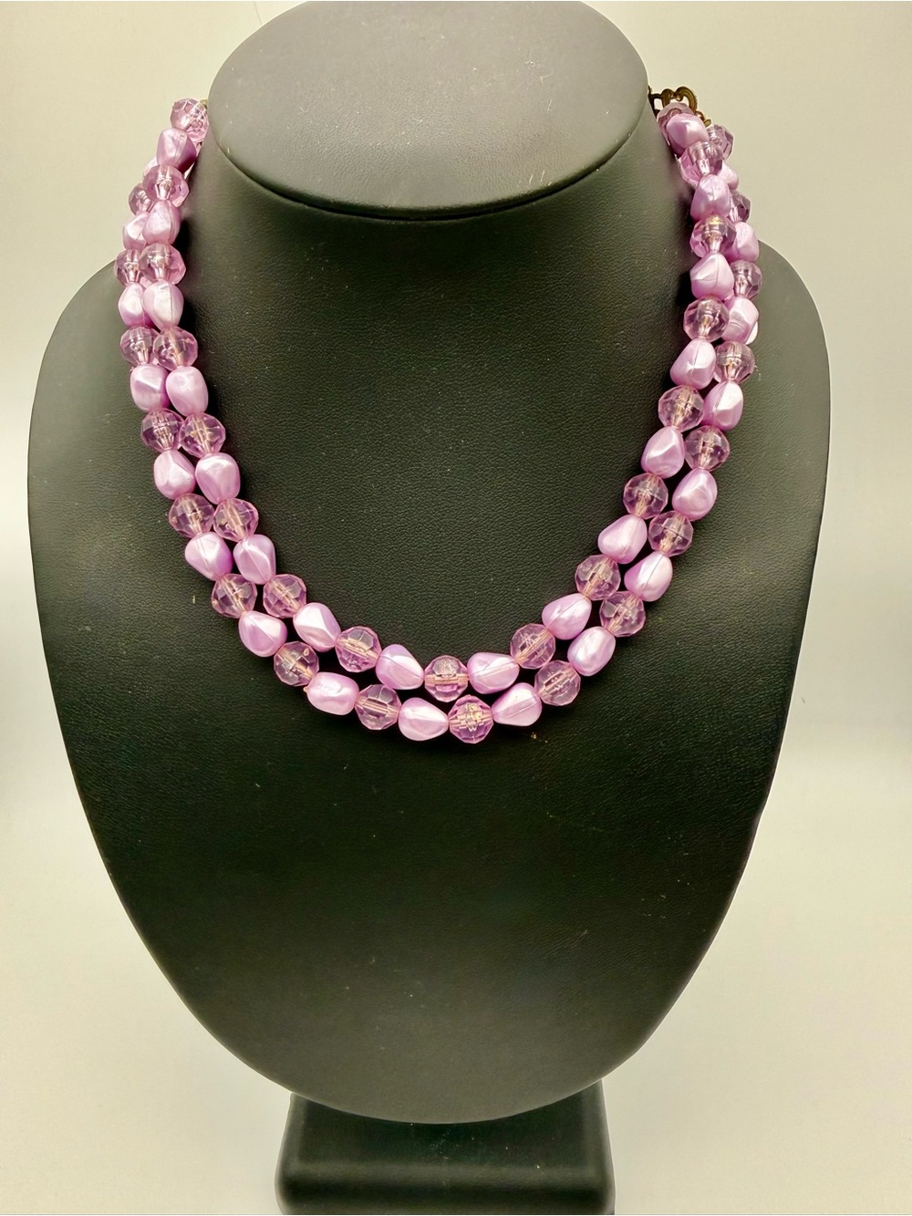 Vintage Purple Beaded Necklace | Double Strand Lavender Lucite